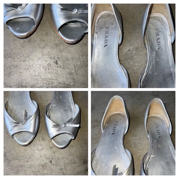 PRADA METALLIC SILVER LEATHER OPEN TOE FLATS - Picture 6 of 8